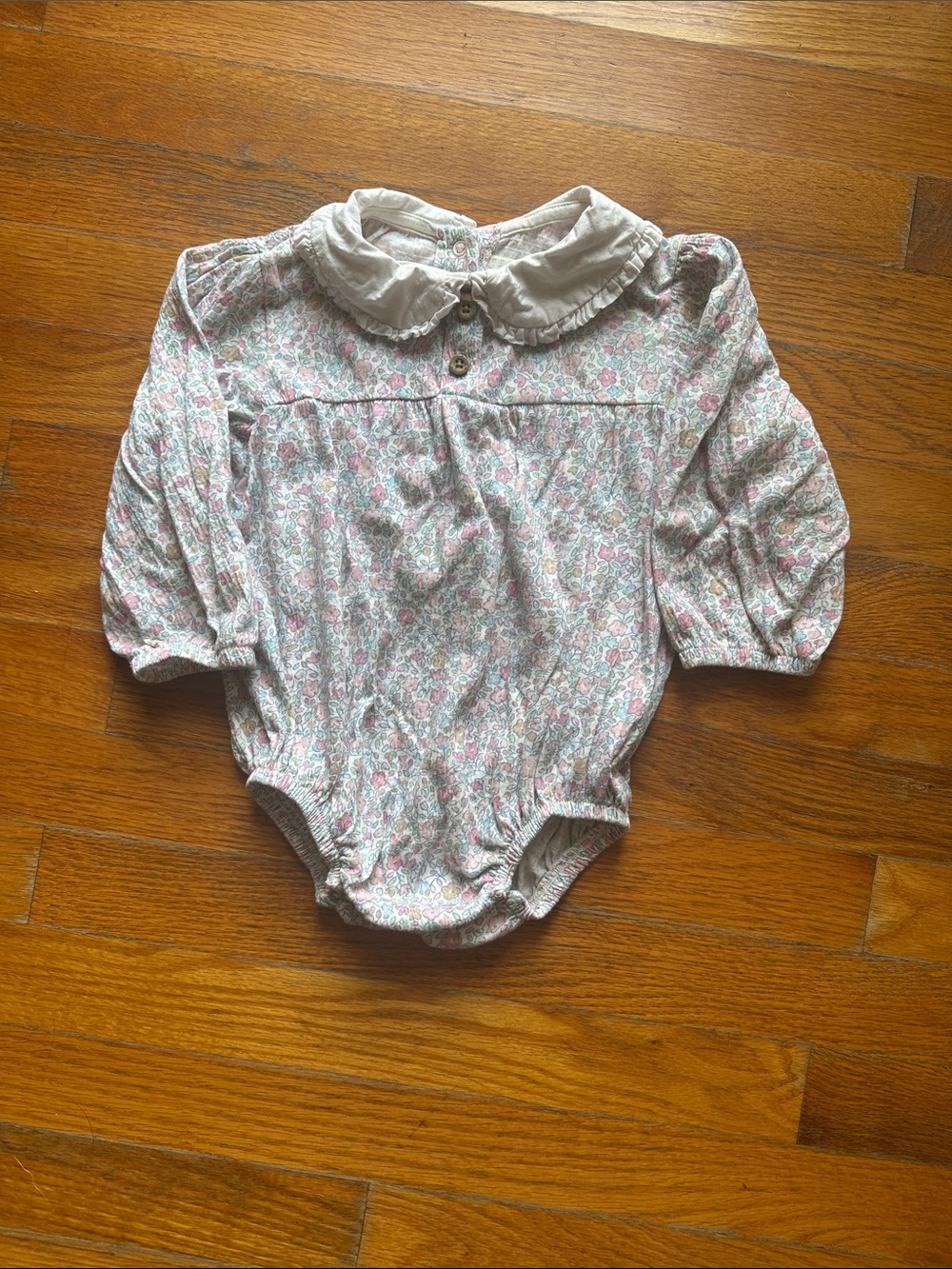 JoJo Maman Bebe Pink and White Floral Peter Pan Collar One-Piece